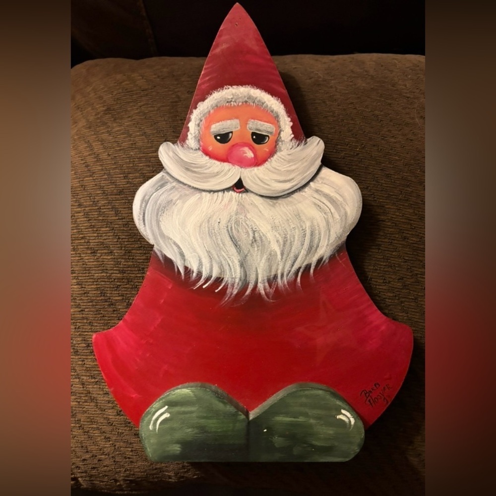 Vintage Wooden Hand Painted Santa Shelf Sitter